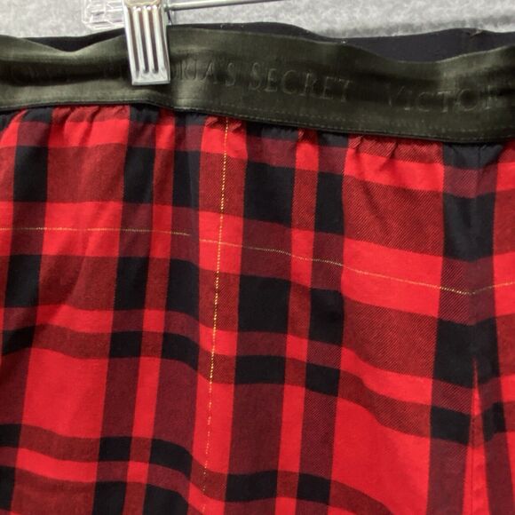 Victorias Secret pajama pant Plaid Holiday Metallic Gold cotton Velvet Waist 2XL - Picture 2 of 9